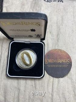 2003 New Zealand Proof $1 Silver Lord Of The Rings Gilt Inscribed Ring + Box/coa