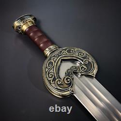Lord of the Rings King Theoden Herugrim Sword and Wooden Plaque/ Leather sheath