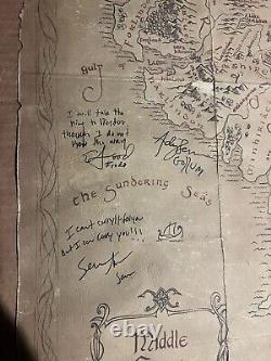 Lord of the Rings Middle Earth Map 8x Cast Signed 36x36 1 Of 1 Hand Drawn/Aged