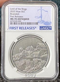 Ngc Ms70 Antiqued 2022 Niue Lord Of The Rings Rivendell 1 Oz 0.999 Silver Coin
