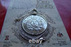 Rare Lord of the Rings Queen Elizabeth II Isle of Man Crown pendant w COA & Box