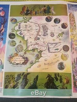 Vintage UNCUT 1970s Lord of the Rings Middle Earth Map Poster Ballantine Books